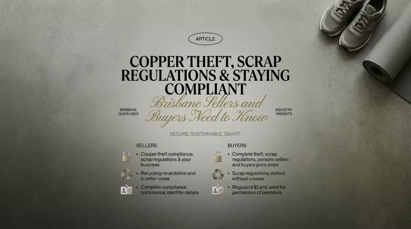Copper Theft, Scrap Regulations & Staying Compliant — article cover graphic outlining what Brisbane sellers and buyers need to know, with sections for sellers and buyers
