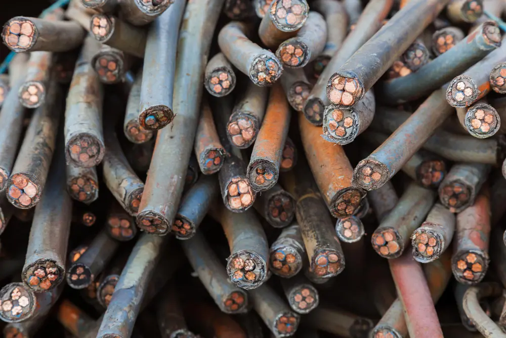 Close-up of recyclable copper electrical cables prepared for scrap metal recycling in Adelaide.