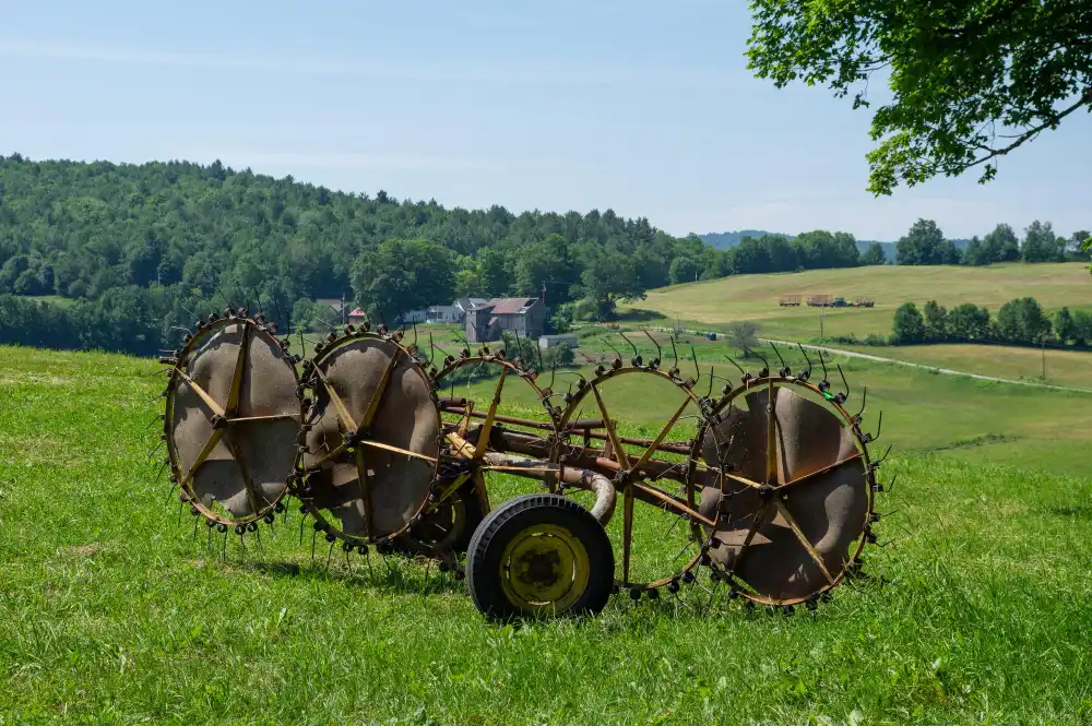 Old agricultural irrigation equipment containing recyclable steel and metal components suitable for farm scrap metal recycling.